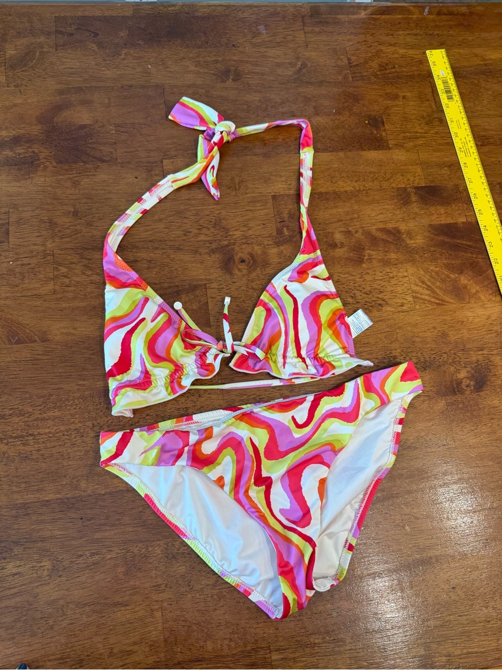 Sanctuary Neon Swirl Halter Bikini Set Mismatched Sizes Small Top Medium Bottoms